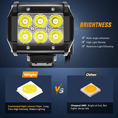 Nilight Led Pods 2Pcs 18W 1260LM Spot Off Road Lights Super - Product Imagery