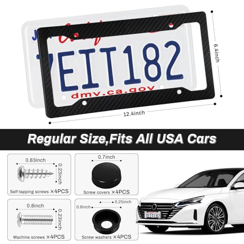 Alpmosn 2PCS Black Carbon Fiber License Plate Frames, Car Tag - Product Imagery