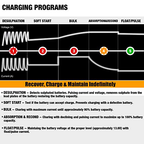 MOTOPOWER MP00205B 12V 1000mA Automatic Battery Charger, Battery - Product Imagery