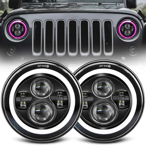 ZIMABLUE 7 inch Led Headlights Round Pink Purple Halo led H6024 - Product Imagery