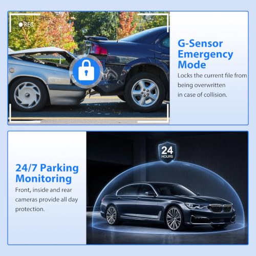Dash Cam Front and Rear, 1296P Dash Camera for Cars, 3 Channel - Product Imagery