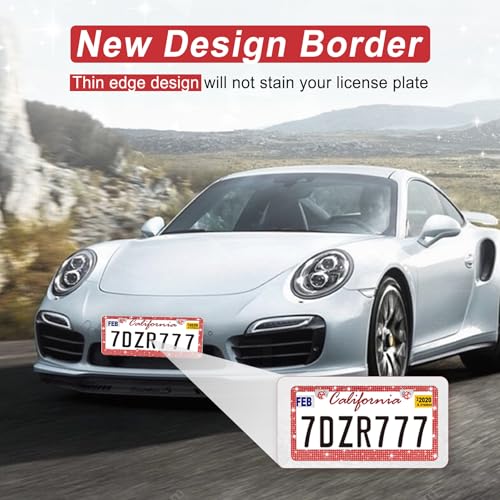 Amiss Bling License Plate Frame for Women, 2Pack Rhinestone - Product Imagery