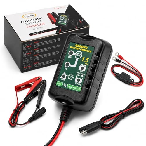 Unocho 6V/12V Battery Charger Maintainer 1.5A Automatic Trickle - Product Imagery