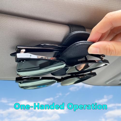 Visonx Sunglass Holder for Car Visor Clip, Magnetic Leather - Product Imagery