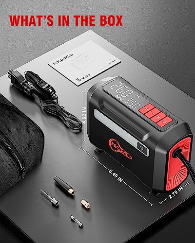 ROCGORLD R8 Tire Inflator Portable Air Compressor, DC 12V Air - Product Imagery