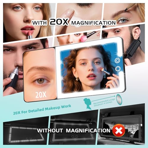 2pcs Car Sun Visor Vanity Mirror with Lights & 20X Magnification - Product Imagery