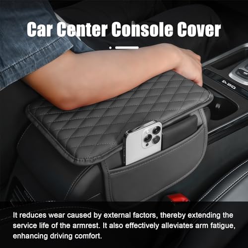 Car Center Console Cover, Leather Car Arm Rest Cushion with 2 - Product Imagery