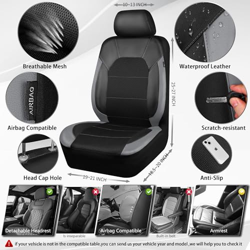 CAR PASS Leather Car Seat Covers Front Seats only, with Air Mesh - Product Imagery