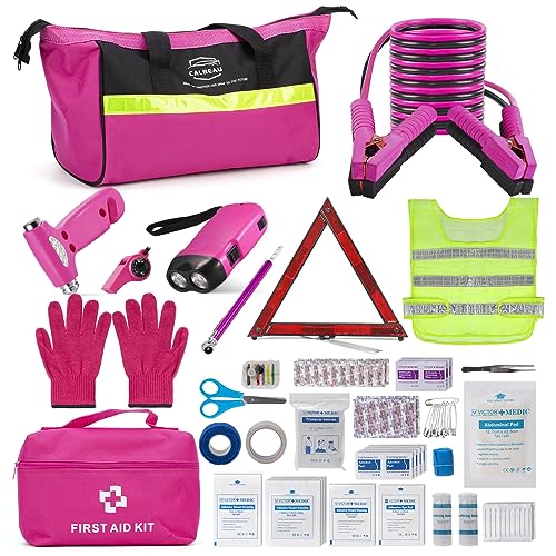 CALBEAU Pink Roadside Emergency Car Kit with First Aid for Women - Product Imagery