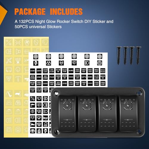 Nilight 4 Gang Rocker Switch Panel w/Purple LED Light 5Pin On - Product Imagery