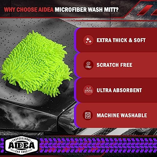 AIDEA Car Wash Mitt Microfiber-2PK, Car Wash Brush, Green, - Product Imagery
