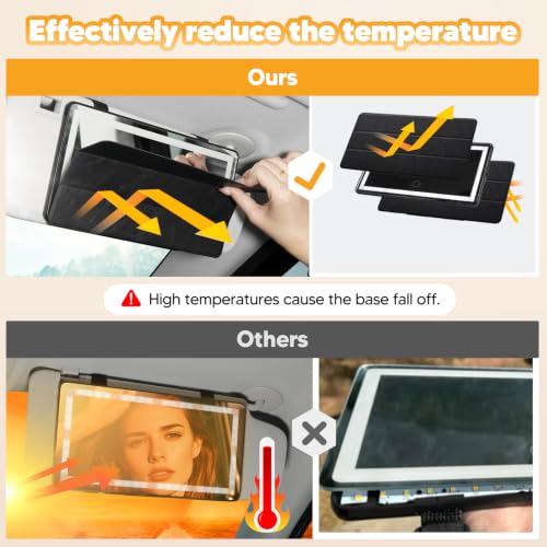 Car Sun Visor Vanity Mirror with Protective Cover, LED Makeup - Product Imagery