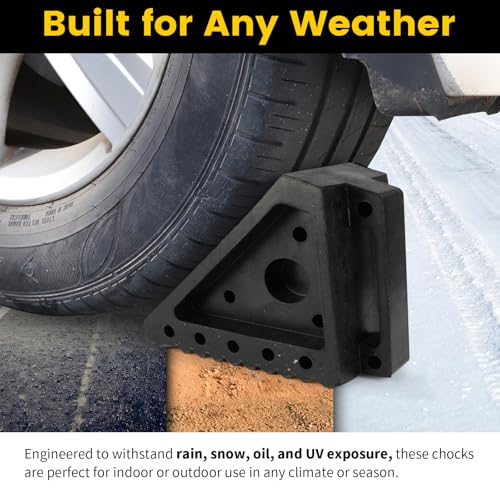 MaxxHaul Solid Rubber Wheel Chock 2-Pack | 8" x 4" x 6" - Product Imagery
