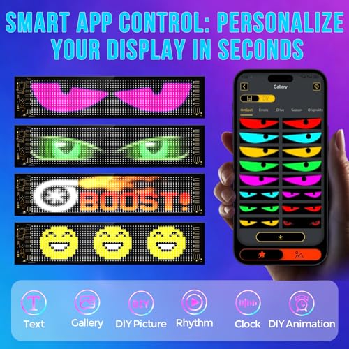 Programmable LED Sign for Car -14''x4'' Flexible USB 5V Digital - Product Imagery