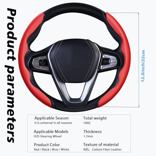 WOCOCN 2pcs Car Steering Wheel Cover,Anti-Skid Carbon Fiber, Red - Product Imagery