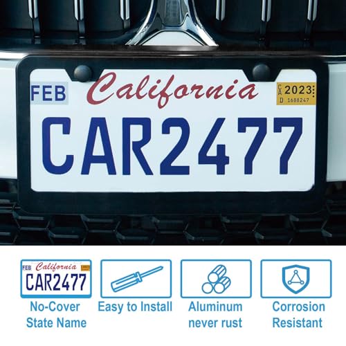 2PCS Matte Black License Plate Frames, 2 Holes Solid Rust-Proof - Product Imagery