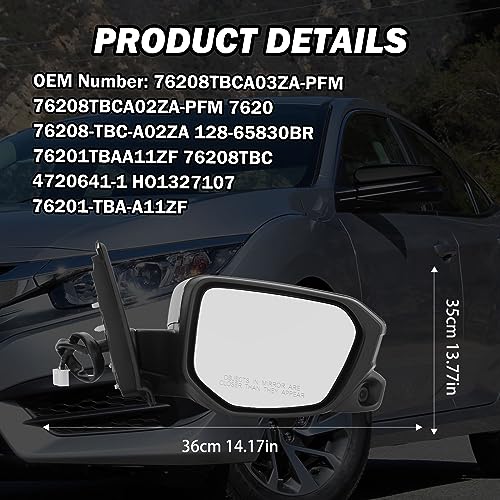 Passenger Side View Mirror Compatible with 2016-2021 Honda Civic - Product Imagery