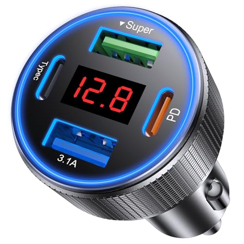 Car Charger USB C Fast Charge, 4 Port 78W Metal Car Phone - Product Imagery