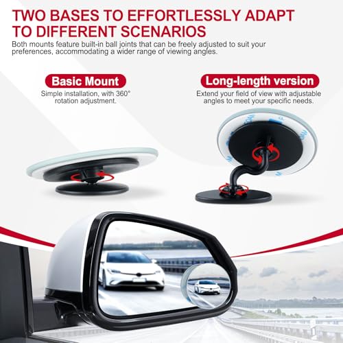 LivTee Blind Spot Mirrors, 2" Round HD Glass Frameless 360° - Product Imagery