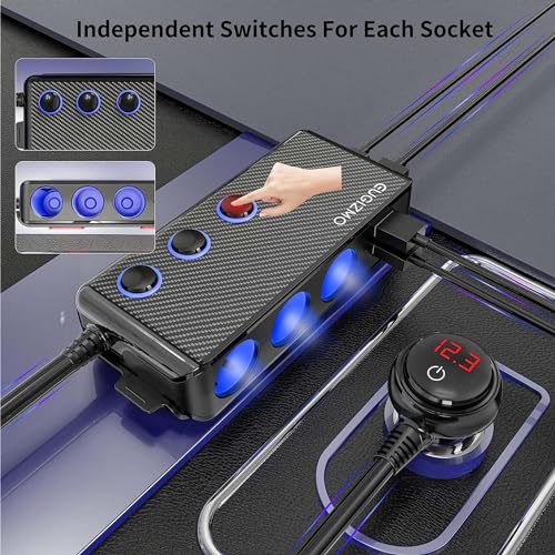 EUGIZMO 7 in 1 Cigarette Lighter Splitter,3 Socket 200W Car - Product Imagery