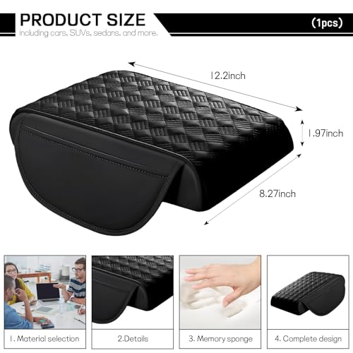 Car Armrest Cushion, 12.2"x8.3" Memory Foam Console Pad (Black) - Product Imagery