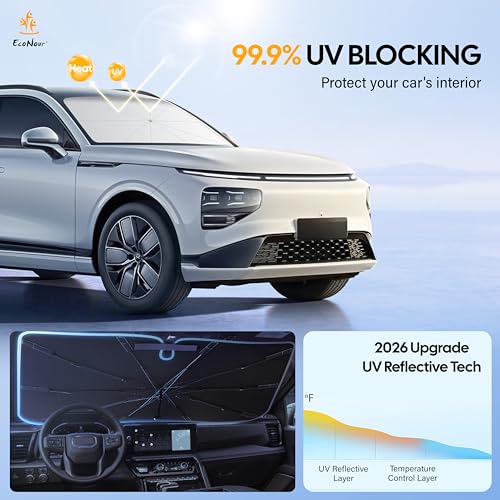 Econour Windshields Sun Shade for Car, Foldable Car Sunshade & - Product Imagery