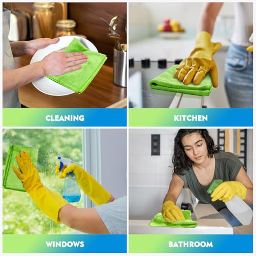 HOMEXCEL Green Microfiber Cleaning Cloth 12 Pack, 12.5 x 12.5 - Product Imagery