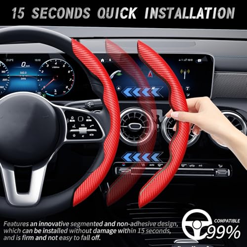WOCOCN 2pcs Car Steering Wheel Cover,Anti-Skid Carbon Fiber, Red - Product Imagery