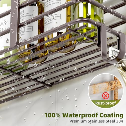 Yougai Shower Organizer with Soap Holder and Hooks, (Brown) - Product Imagery