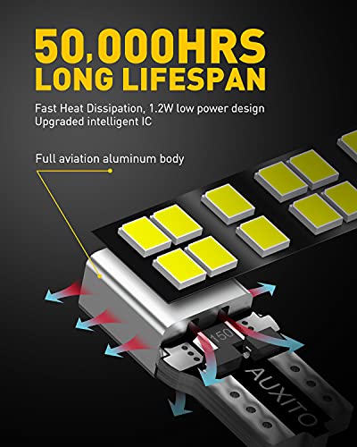 AUXITO 194 LED Bulb 6000K White 168 2825 W5W T10 Wedge 14-SMD - Product Imagery