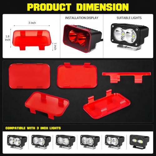 Red LED Pods Covers 2pcs 3x1.8 LED Pod Light Bars Red Covers - Product Imagery