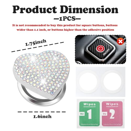 Bling Push Start Button Cover with Rhinestone,Heart Push to - Product Imagery