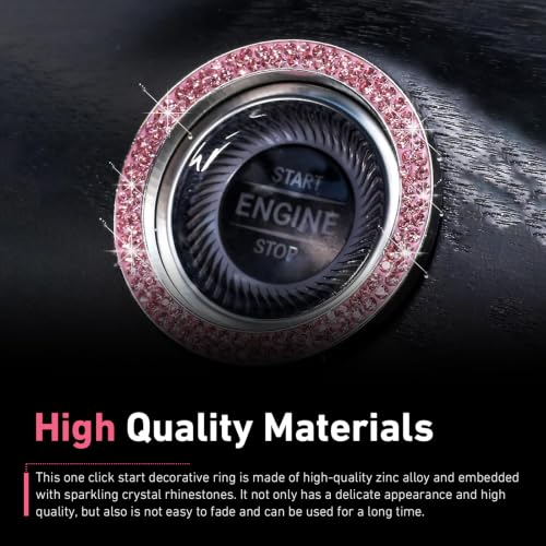 2PCS Car Push Start Button Cover Ring, Diamond Rhinestone Push - Product Imagery