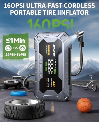 8000A 160PSI Jump Starter with Air Compressor, 12V Car Battery - Product Imagery