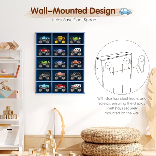 Krafetto 15-Slot Monster Truck Display Shelf, Wall Mount, Blue - Product Imagery