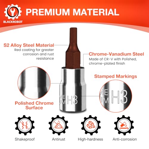 BLACKROBOT 3 mm Hex Bit Socket, 1/4 Inch Drive H3 Allen Key - Product Imagery