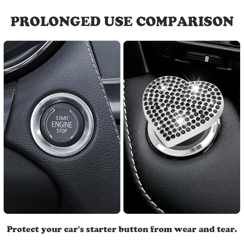 Bling Push Start Button Cover with Rhinestone,Heart Push to - Product Imagery