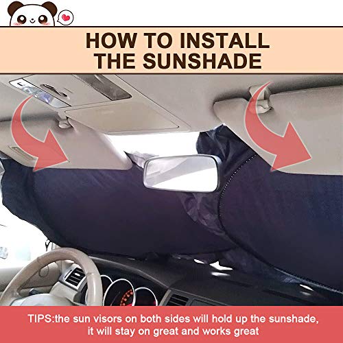 Car Windshield Sunshade, Cute Panda Front Windshield Sun Shade - - Product Imagery