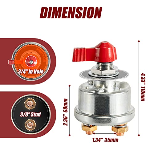 KACOLA High Current Battery Disconnect Switch 300A, 12-24V - Product Imagery