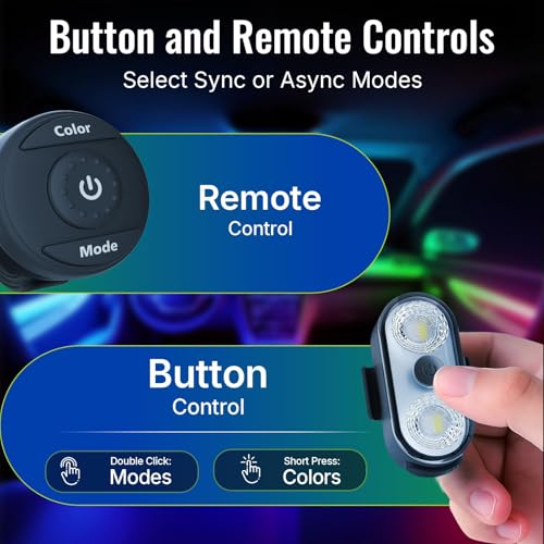 Wireless LED Lights for Car 4PCS with Base, Button and Remote - Product Imagery