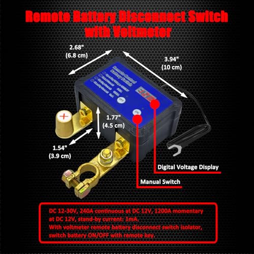Ampper Remote Battery Disconnect Switch 12V W/Voltmeter, 240A - Product Imagery