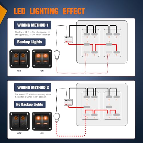 Nilight 4 Gang Rocker Switch Panel w/Orange LED Light 5Pin ON - Product Imagery