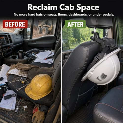 2 Pcs Hard Hat Holder for Truck Seat - 3-Second Install Headrest - Product Imagery