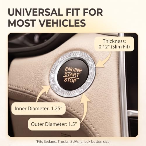2PCS Bling Car Engine Start Button Cover, Crystal Rhinestone - Product Imagery