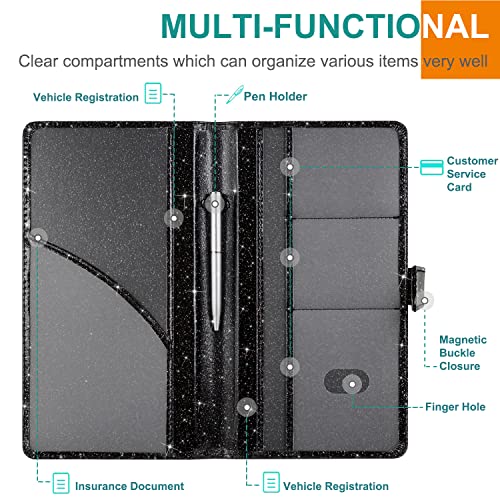 RSAquar Car Registration and Insurance Holder, Black Glitter - Product Imagery