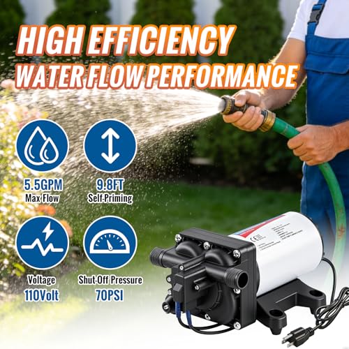 YOUNGTREE Water Pressure Diaphragm Pump 110V AC 5.5GPM 70PSI RV - Product Imagery