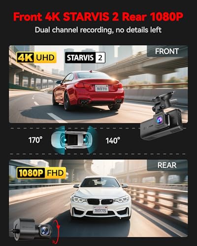 REDTIGER 4K STARVIS 2 Dashcam Front Rear, 5GHz WiFi 20MB/s, Free - Product Imagery