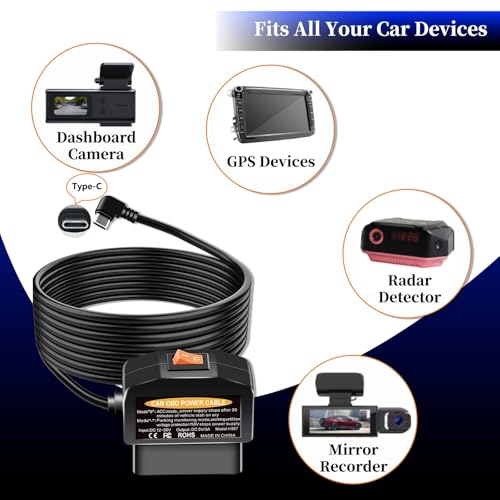 OBD2 to USB C Power Adapter for Dash Cam, Hardwire Kit with - Product Imagery
