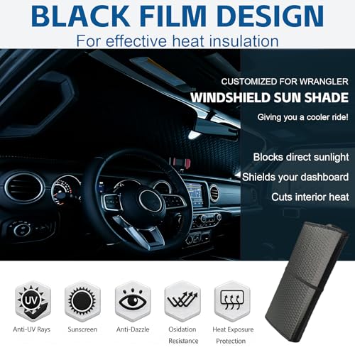Windshield Sun Shade Fit for Jeep Wrangler TJ JK JL &Gladiator - Product Imagery