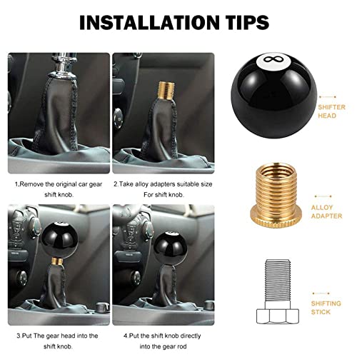 RYANSTAR 8 Ball Shift Knob Acrylic Gear Shifter with 3 Adapters - Product Imagery